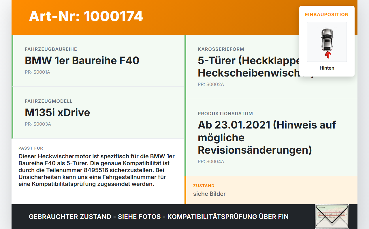 BMW F40 M135i 19-25 5T Wischermotor Hinten Heckwischermotor BMW F40 M135i 19-25 16.03.2021 8495516 8495516-02... Vorschau 3