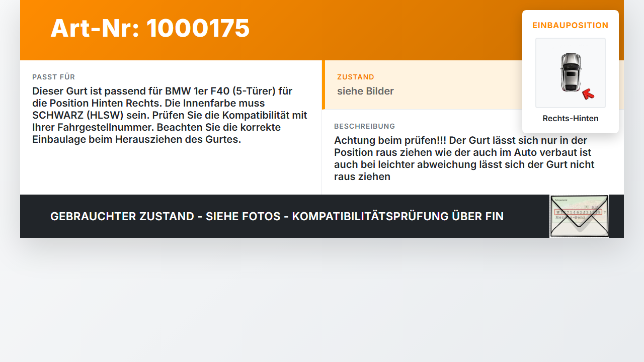 BMW F40 M135i 19-25 5T Gurt Sicherheitsgurt Gurtstraffer Rechts Hinten BMW F40 M135i 19-25 16.03.2021 7456278... Vorschau 3
