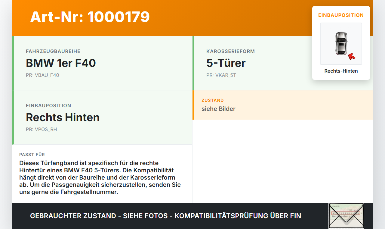 BMW F40 M135i 19-25 5T Türfangband Türbremse Türanschlag Rechts Hinten BMW F40 M135i 19-25 16.03.2021 7448039... Vorschau 3