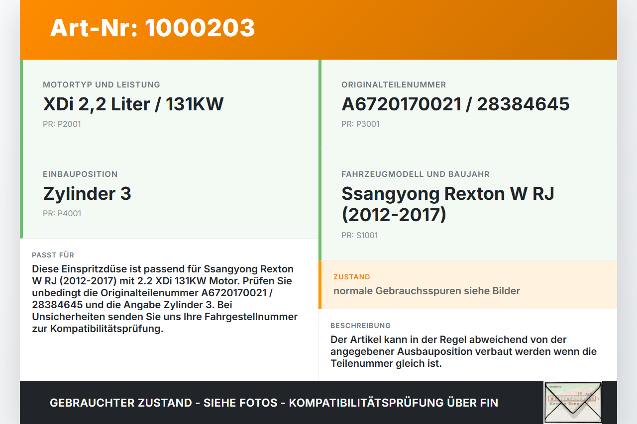 Ssangyong Rexton W RJ 12-17 XDi 2,2 131KW Einspritzdüse Einspritzventil Zyl.3 Ssangyong Rexton W RJ 12-17... Vorschau 3