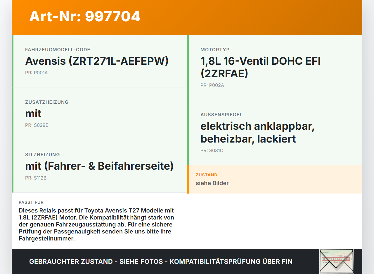Avensis T27 15-18 Relais Kondensatorrelais Pos.2 Avensis T27 15-18 20.01.2016 9098004198 90980-04198 gebraucht Vorschau 3