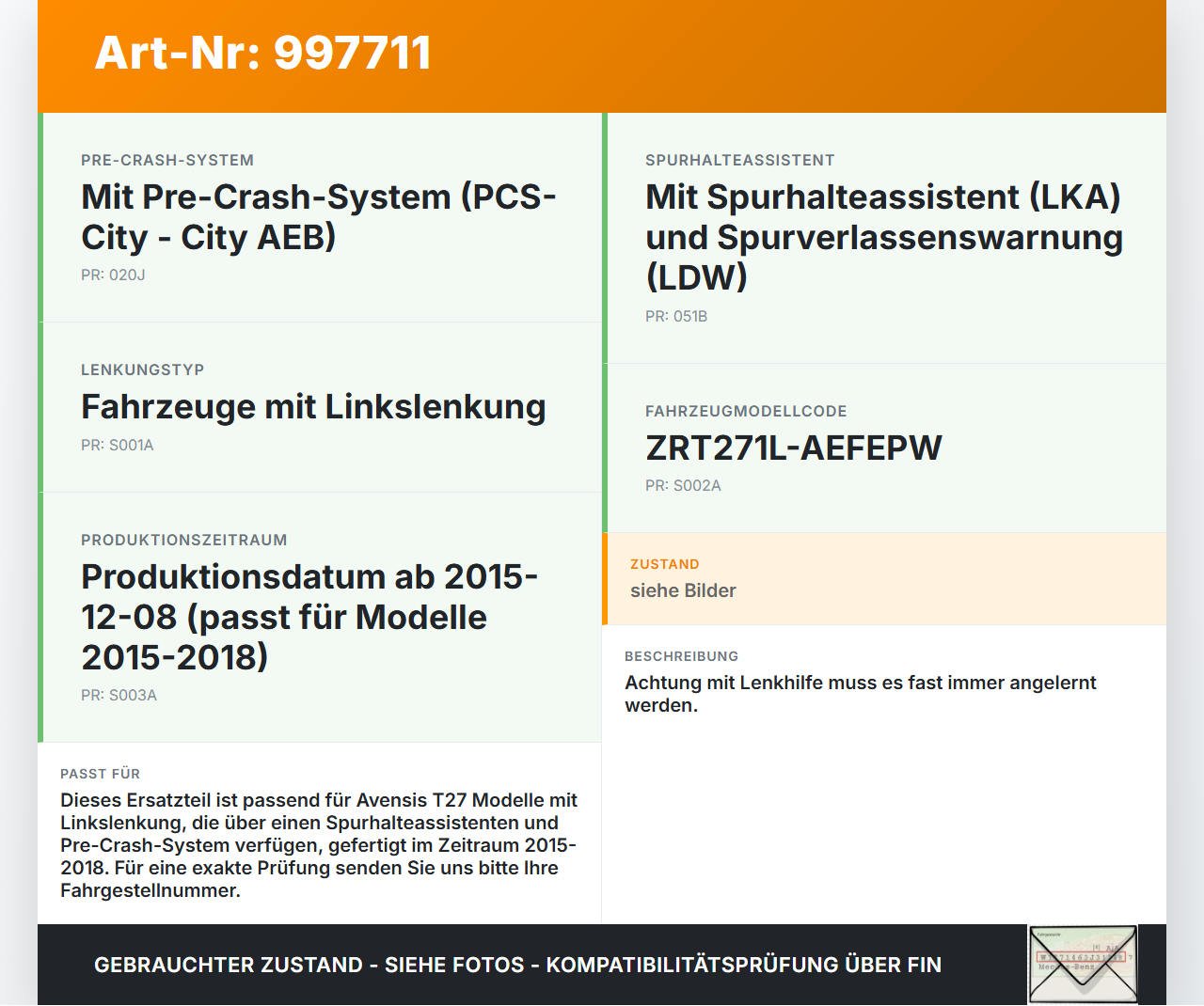 Avensis T27 15-18 Lenkhilfe Lenksäule elektrisch Avensis T27 15-18 20.01.2016 4525005861 45250-05551 6900003546... Vorschau 3