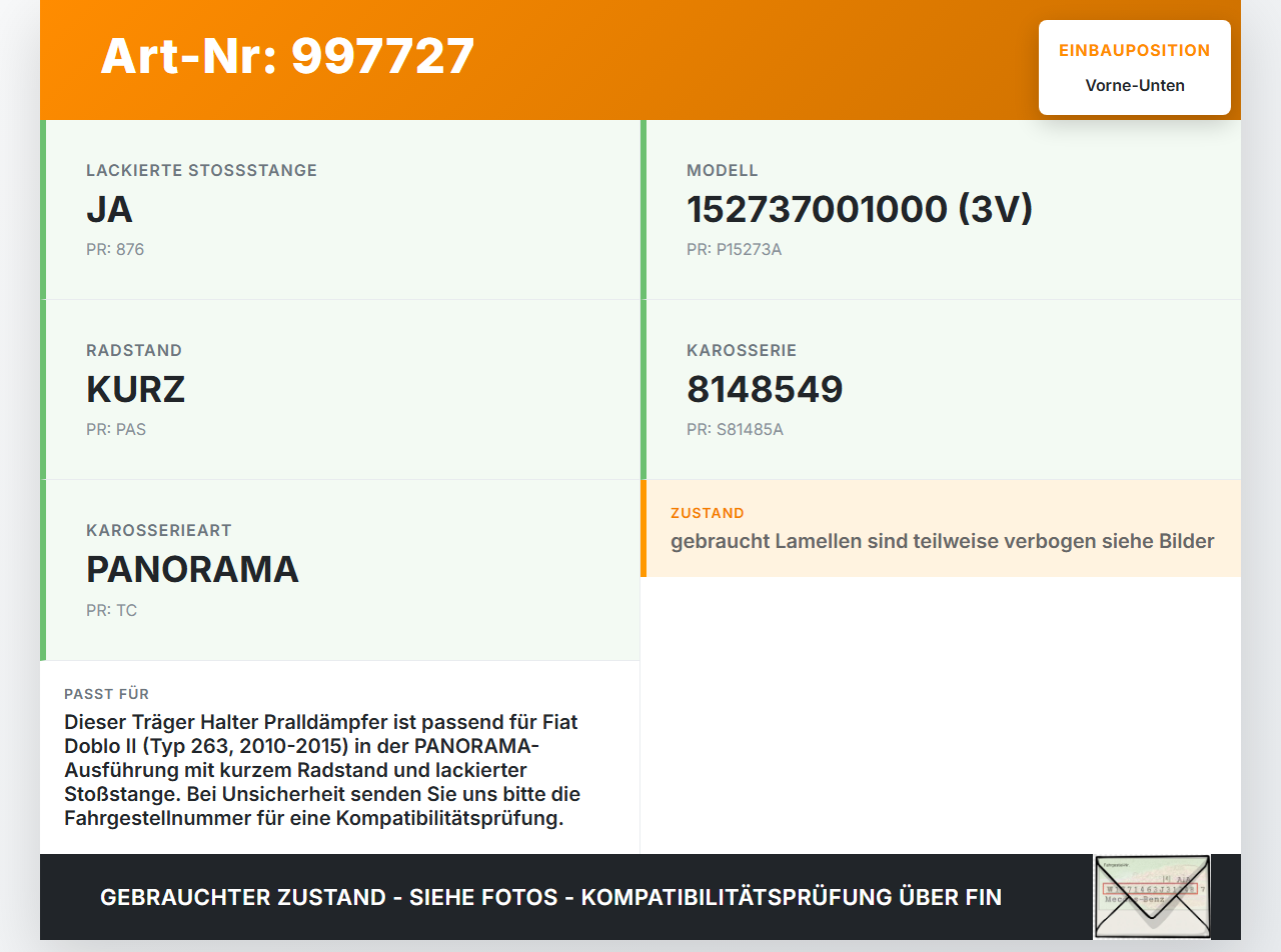 Fiat Doblo II 263 10-15 Träger Pralldämpfer für Stoßstange Vorne Unten Fiat Doblo II 263 10-15 24.01.2012  gebraucht Vorschau 3