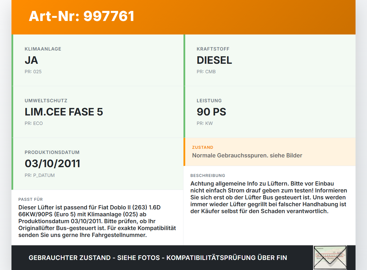 Fiat Doblo II 263 10-15 1,6D 66KW Lüfter Ventilator f. Kühler Fiat Doblo II 263 10-15 24.01.2012  gebraucht Vorschau 3