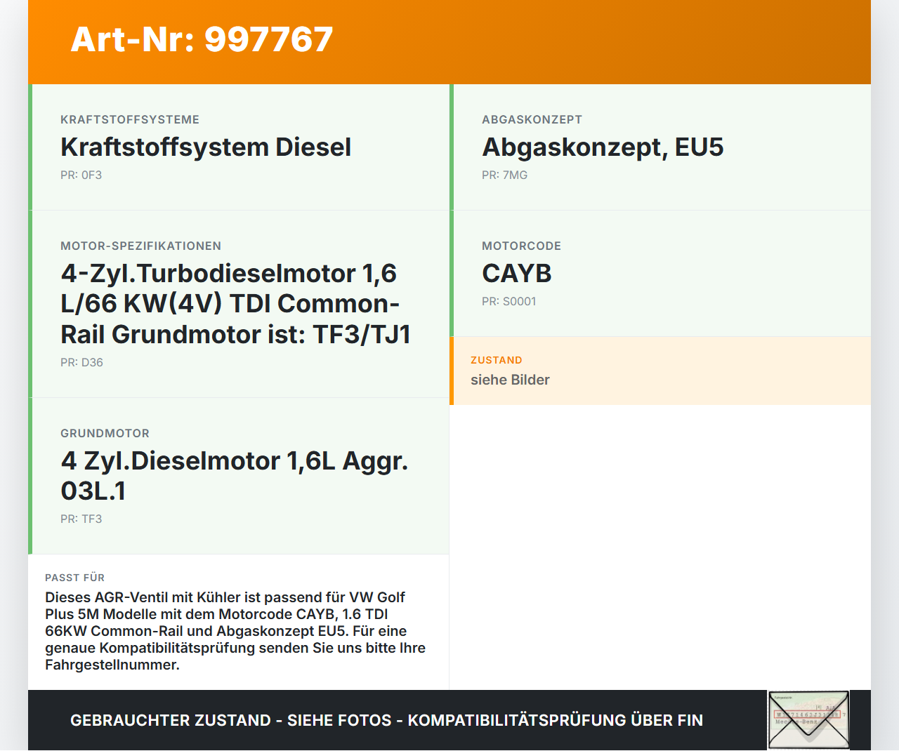 VW Golf Plus 5M 08-14 TDI 1,6 66KW CAYB AGR Kühler mit Ventil Abgasrückführung VW Golf Plus 5M 08-14 07.04.2009... Vorschau 3