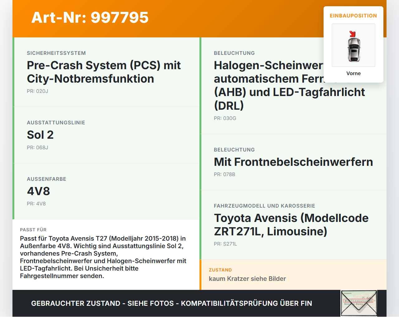 Avensis T27 15-18 Lufteinlassgitter für Stoßstange Stoßfänger Vorne 4V8 Avensis T27 15-18 20.01.2016 5311205100... Vorschau 3