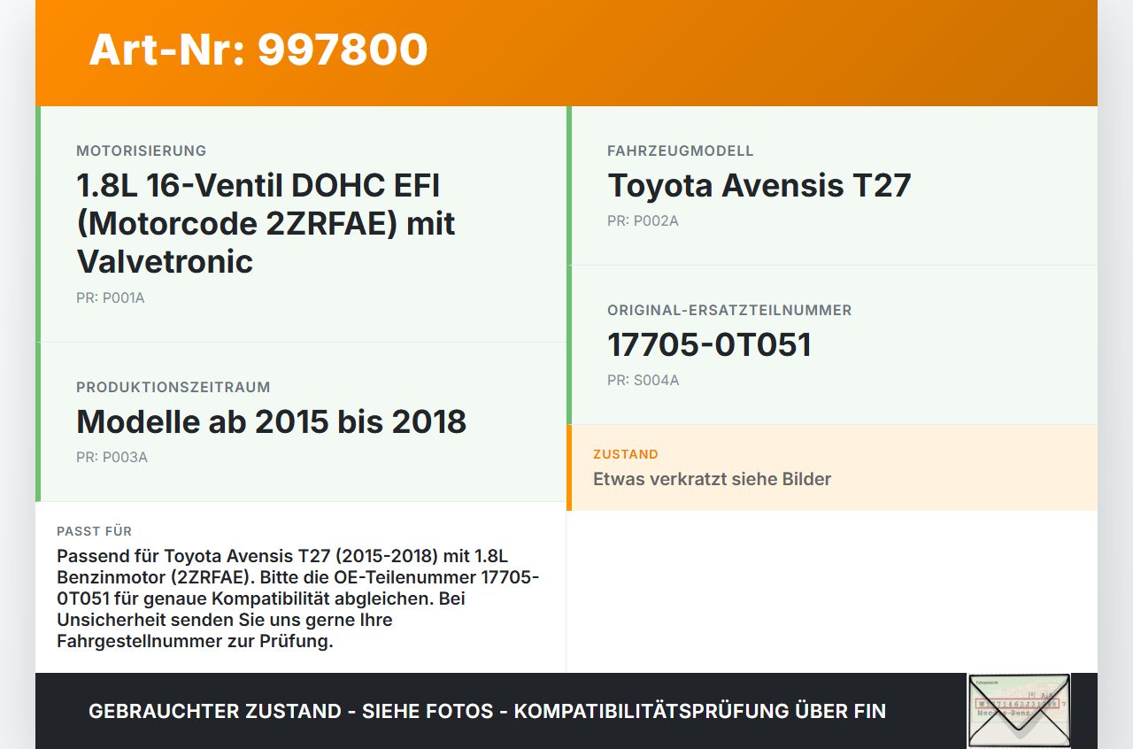 Avensis T27 15-18 1,8 108KW Luftfilterkasten Luftfiltergehäuse Avensis T27 15-18 20.01.2016 177050T051 gebraucht Vorschau 3