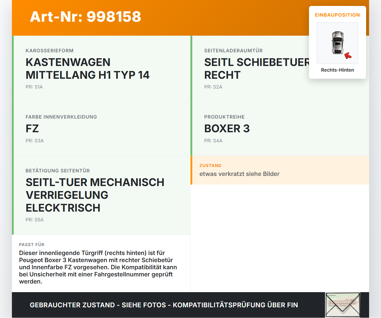 Peugeot Boxer Jumper 250 06-12 Kasten Griff Griffmuschel Türgriff Innen Rechts Hinten Peugeot Boxer Jumper 250... Vorschau 3