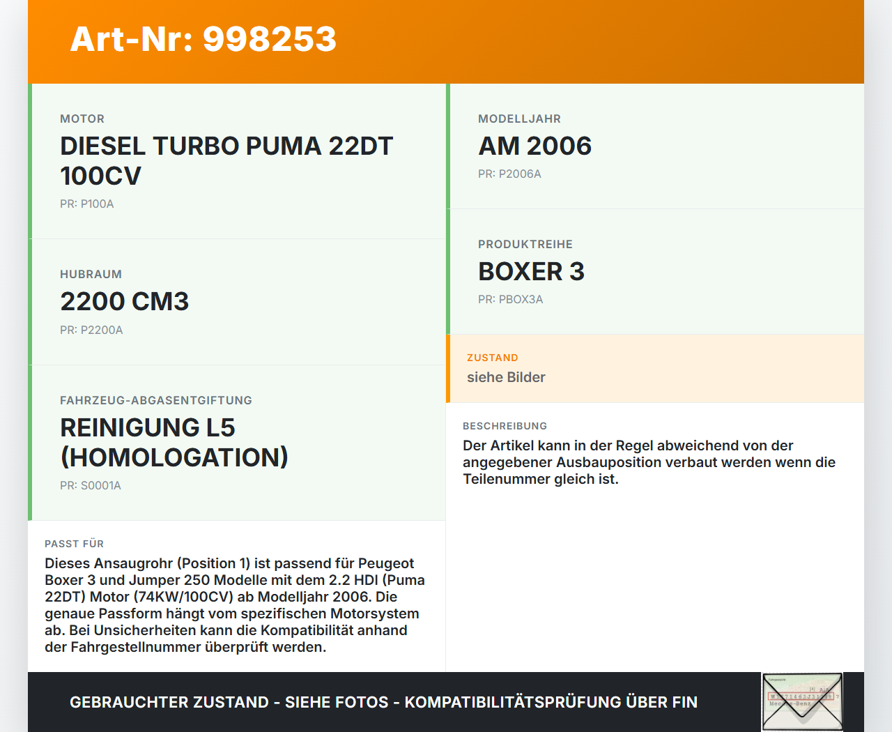 Peugeot Boxer Jumper 250 06-12 HDI 2,2 74KW Ansaugrohr Ladeluftschlauch Luftschlauch Pos.1 Peugeot Boxer Jumper 250... Vorschau 3