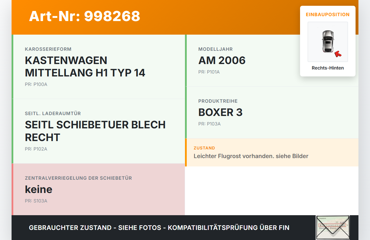 Peugeot Boxer Jumper 250 06-12 Kasten Türschloss Verriegelung ohne ZV Rechts Hinten Schiebetür Peugeot Boxer Jumper... Vorschau 3