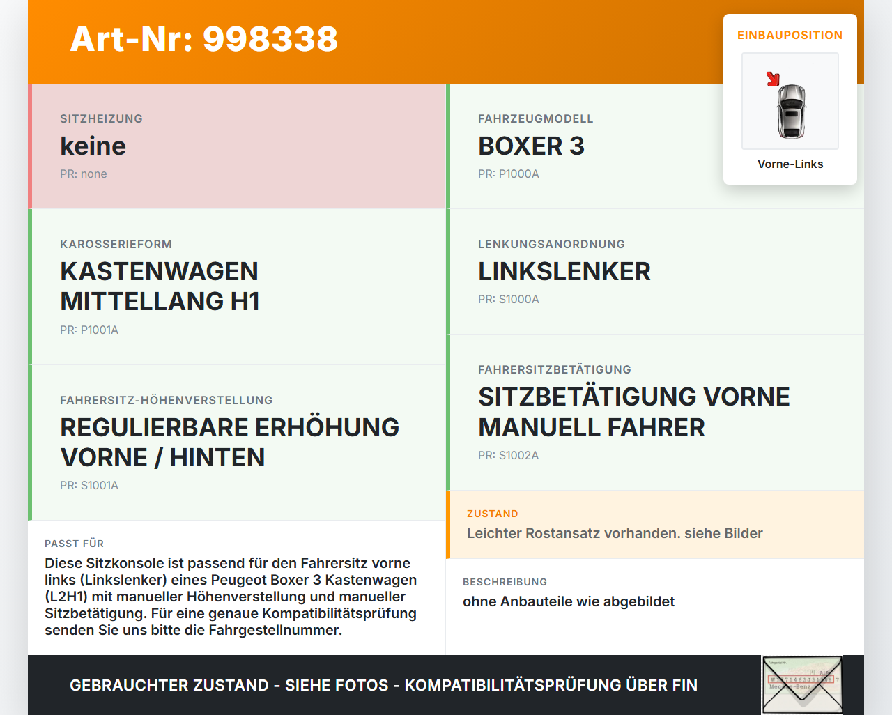 Peugeot Boxer Jumper 250 06-12 Kasten Sitzkonsole Unterbau für Fahrersitz Vorne Links Peugeot Boxer Jumper 250... Vorschau 3