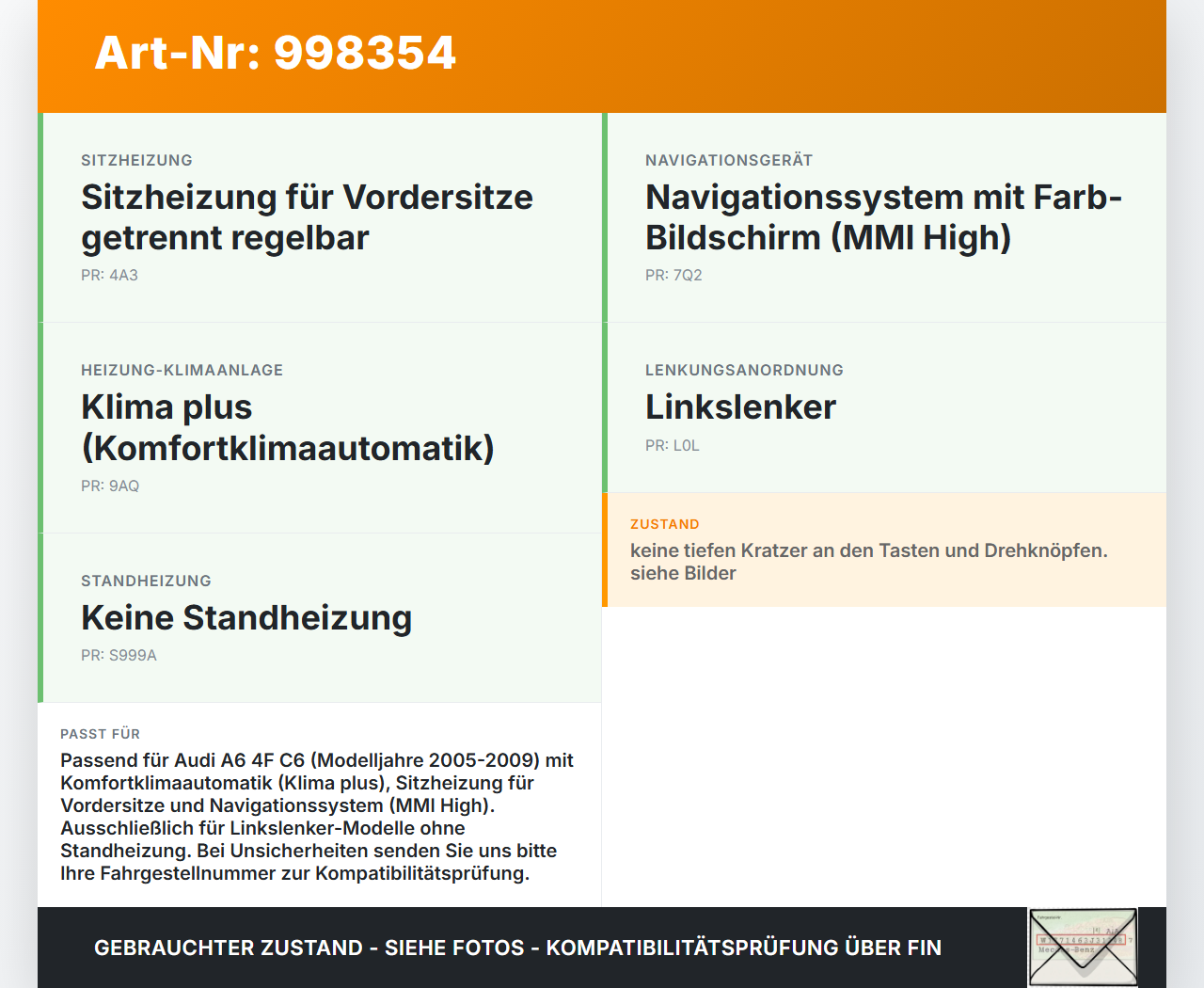 Audi A6 4F C6 05-09 Bedienteil Heizung Klimabedienteil Sitzheizung Audi A6 4F C6 05-09 16.06.2005 4F1820043AJ... Vorschau 3