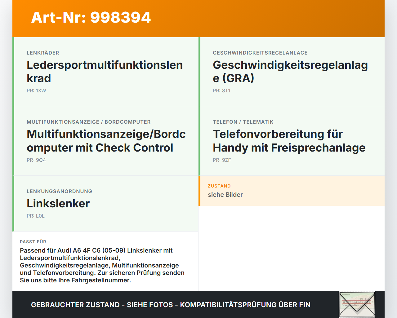 Audi A6 4F C6 05-09 Schaltzentrum für Lenkrad Audi A6 4F C6 05-09 16.06.2005 4E0953503G 4F0953549A 05114501 gebraucht Vorschau 3