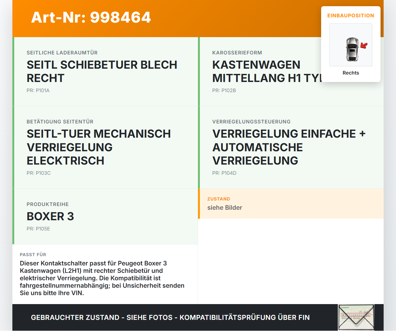 Peugeot Boxer Jumper 250 06-12 Kontaktschalter Schalter Tür Schiebetür Rechts Mitte Peugeot Boxer Jumper 250 06-12... Vorschau 3