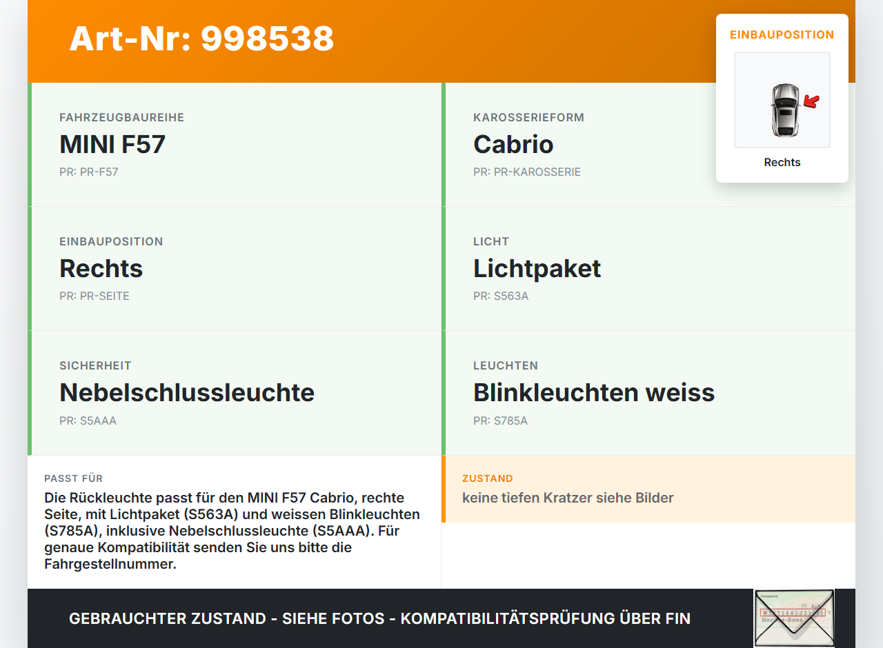 MINI F57 Cooper S 14-18 Cabrio Rückleuchte Rücklicht Heckleuchte Rechts orig MINI F57 Cooper S 14-18 07.06.2017... Vorschau 3