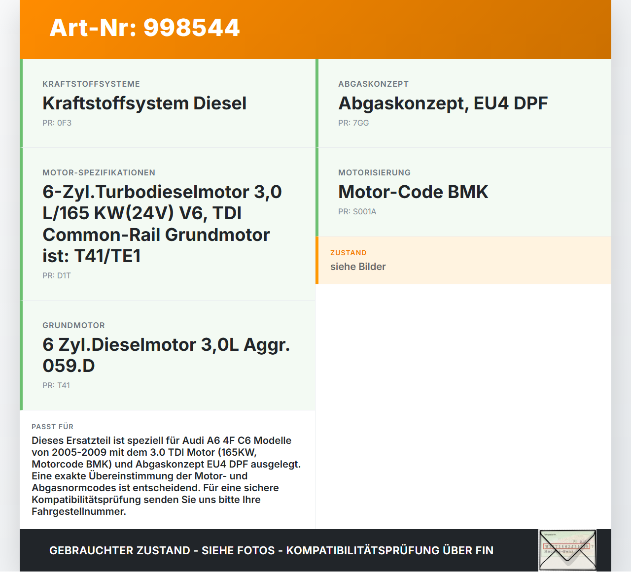 Audi A6 4F C6 05-09 TDI 3,0 165KW Luftmassenmesser Luftmengenmesser Audi A6 4F C6 05-09 16.06.2005 059906461K gebraucht Vorschau 3