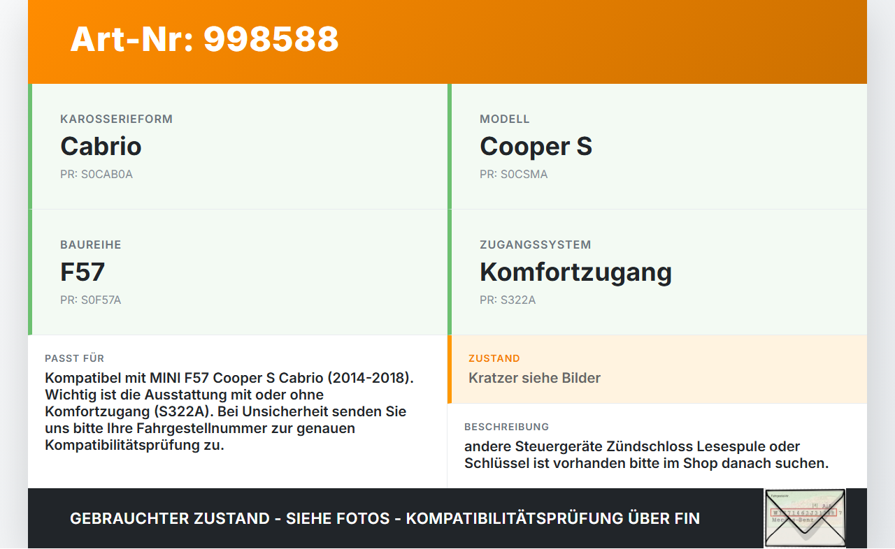 MINI F57 Cooper S 14-18 Lesespule MINI F57 Cooper S 14-18 07.06.2017 61319311353 gebraucht Vorschau 3