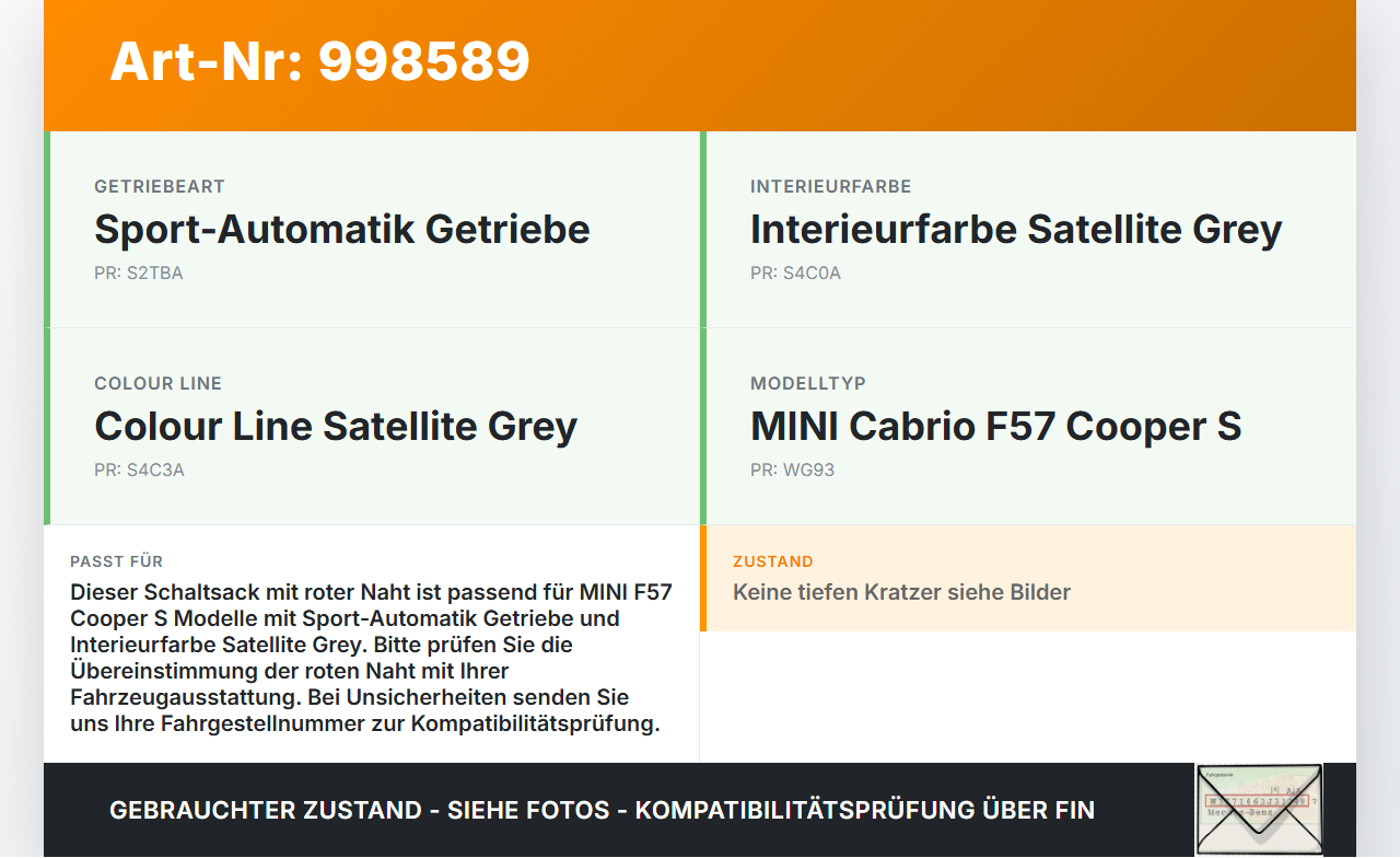 MINI F57 Cooper S 14-18 Autom Schaltsack Schaltmanschette vom Schaltknauf rote Naht MINI F57 Cooper S 14-18... Vorschau 3