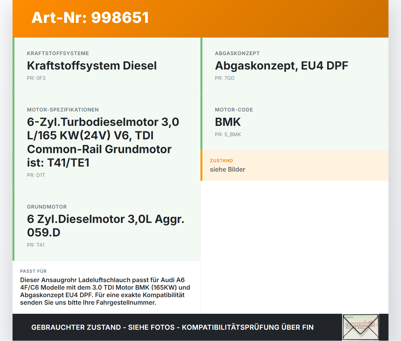 Audi 4F5, C6 2967 165KW Ansaugrohr Ladeluftschlauch Luftschlauch Audi A6 4F C6 05-09 16.06.2005 059145731AK... Vorschau 3