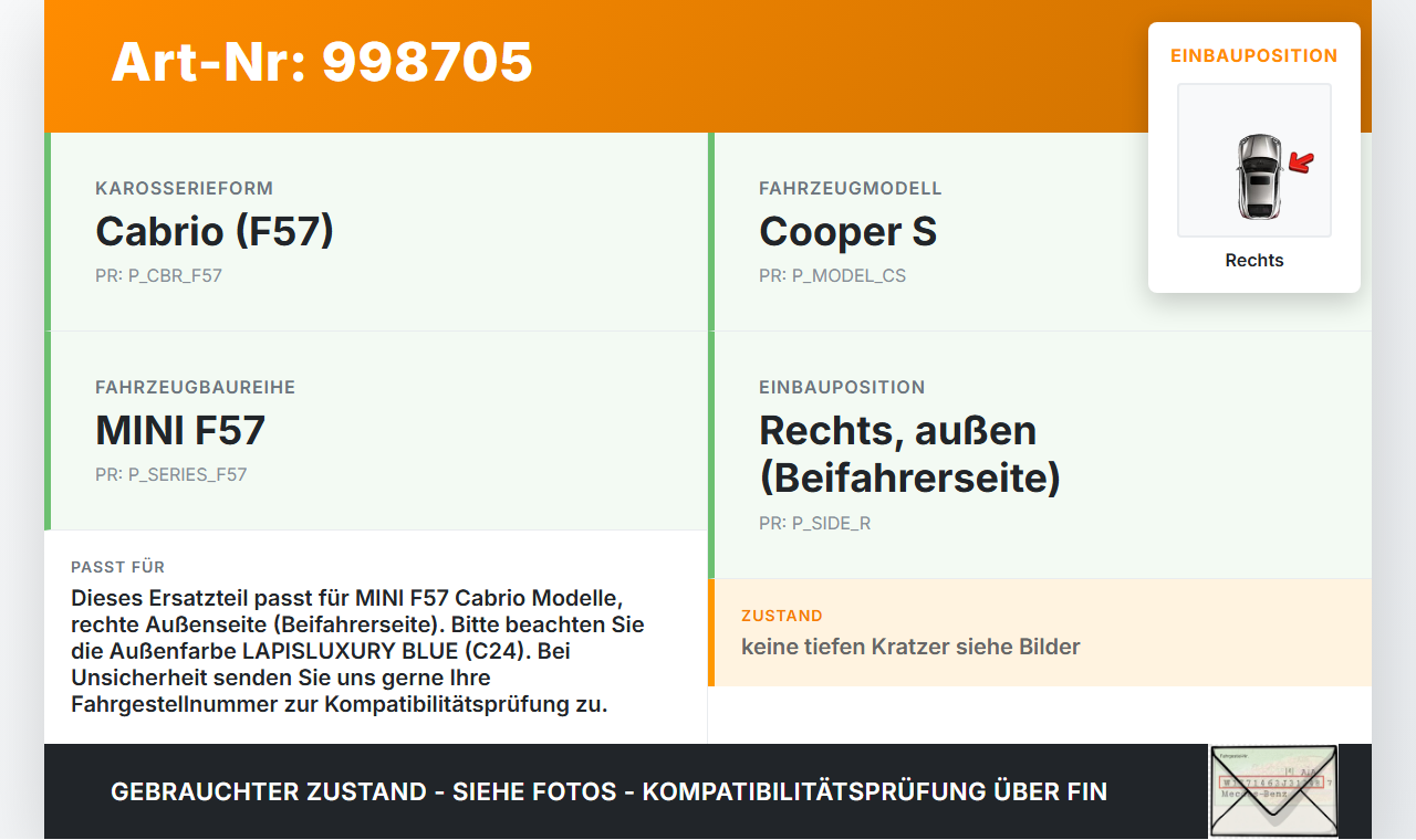MINI F57 Cooper S 14-18 Cabrio Verkleidung für A-Säule Rechts aussen C24 MINI F57 Cooper S 14-18 07.06.2017 7356296... Vorschau 3