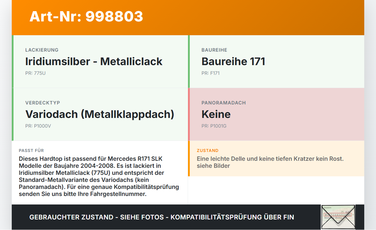 Mercedes R171 SLK 200 04-08 Hardtop Dach Variodach Verdeck Mercedes R171 SLK 200 04-08 03.08.2005 A1717901340... Vorschau 3