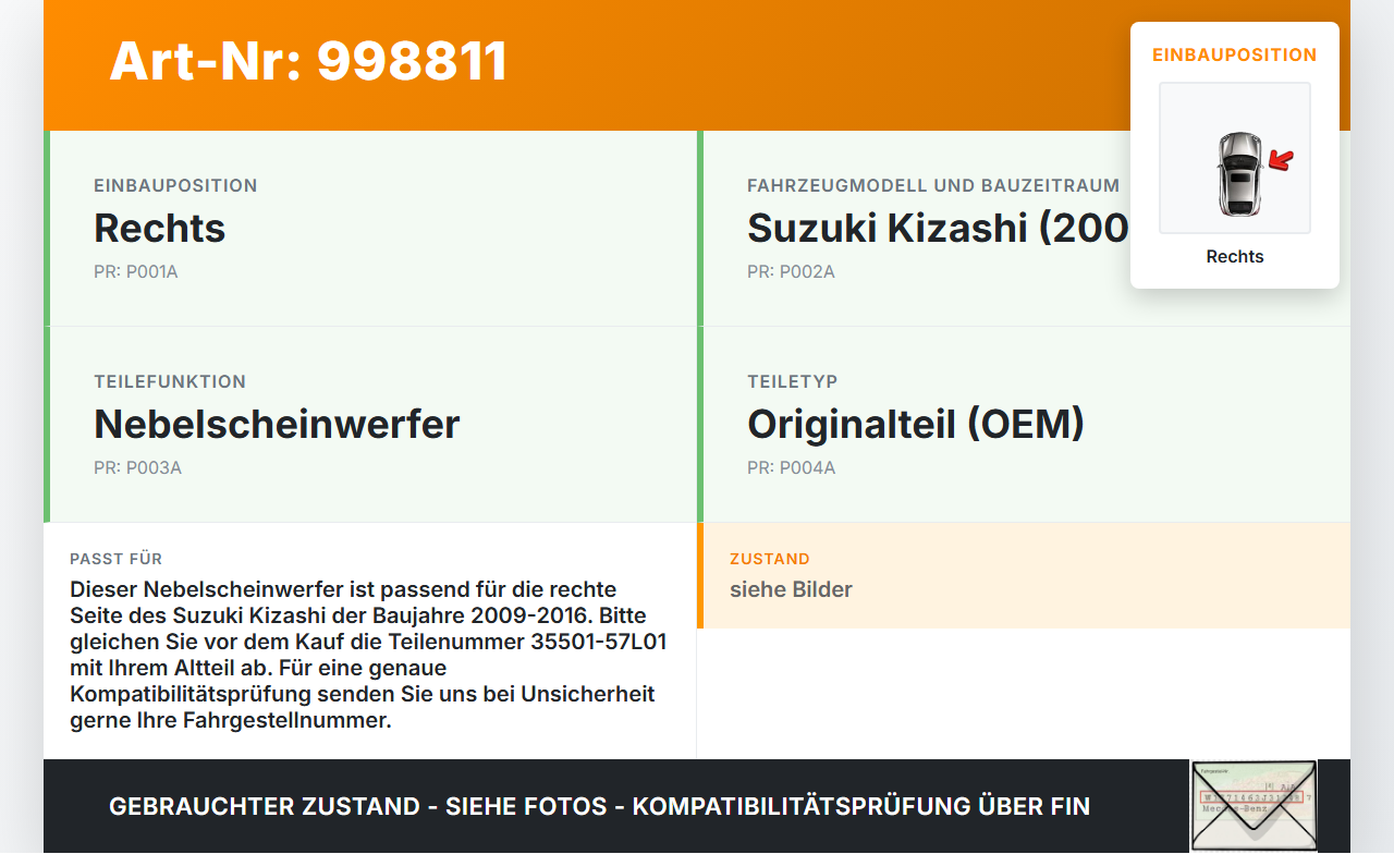 Suzuki Kizashi 09-16 Nebelscheinwerfer Rechts orig Suzuki Kizashi 09-16 20.09.2012 35501-57L01 89207404 gebraucht Vorschau 3