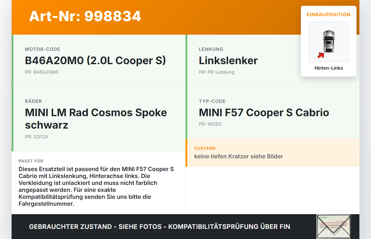 MINI F57 Cooper S 14-18 Cabrio Radlauf Verkleidung Blende Hinten Links MINI F57 Cooper S 14-18 07.06.2017... Vorschau 3