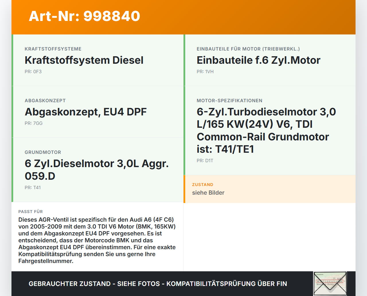 Audi A6 4F C6 05-09 TDI 3,0 165KW BMK Abgasrückführventil AGR Ventil Audi A6 4F C6 05-09 16.06.2005 059131503H... Vorschau 3