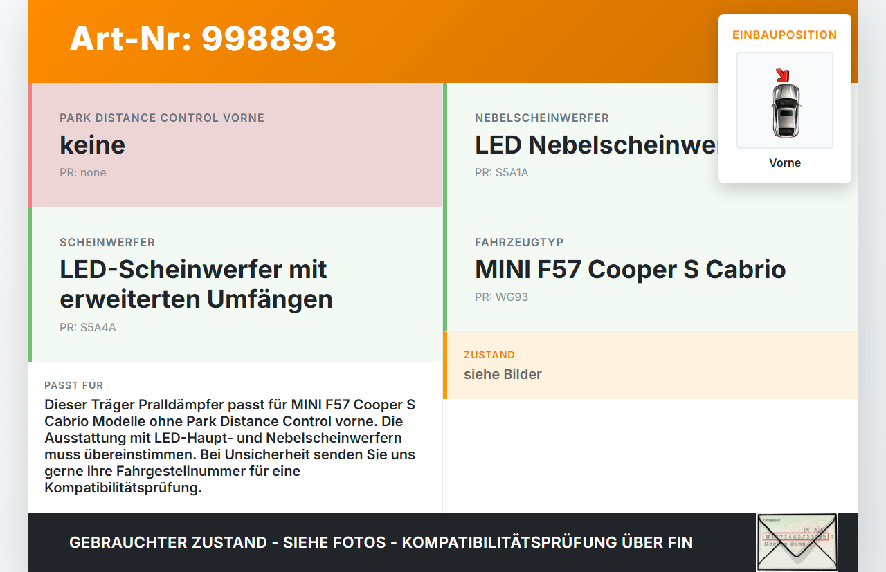 MINI F57 Cooper S 14-18 Träger Pralldämpfer für Stoßstange Vorne MINI F57 Cooper S 14-18 07.06.2017 51647301590... Vorschau 3