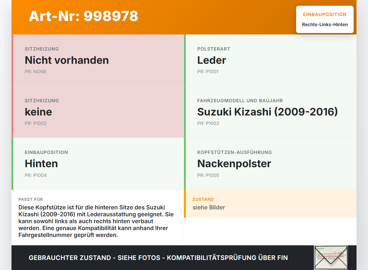 Suzuki Kizashi 09-16 Kopfstütze Rechts oder Links Hinten Suzuki Kizashi 09-16 20.09.2012 gebraucht Vorschau 3