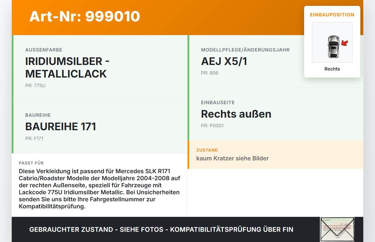 Mercedes R171 SLK 200 04-08 Cabrio Verkleidung für B-Säule Rechts aussen 775 Mercedes R171 SLK 200 04-08 03.08.2005... Vorschau 3