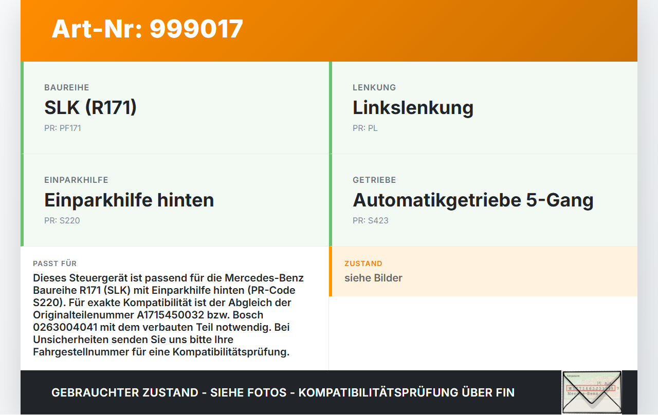 Mercedes R171 SLK 200 04-08 Steuergerät für Parktronic Einparkhilfe PDC Mercedes R171 SLK 200 04-08 03.08.2005... Vorschau 3