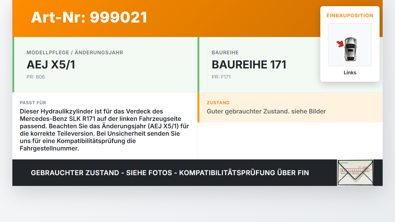 Mercedes R171 SLK 200 04-08 Cabrio Zylinder Hydraulikzylinder Hydraulik 31 u. 33 für Verdeck Links Mercedes R171... Vorschau 3