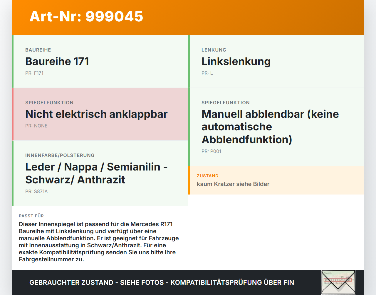 Mercedes R171 SLK 200 04-08 Innenspiegel Rückspiegel Spiegel Innen Mercedes R171 SLK 200 04-08 03.08.2005... Vorschau 3