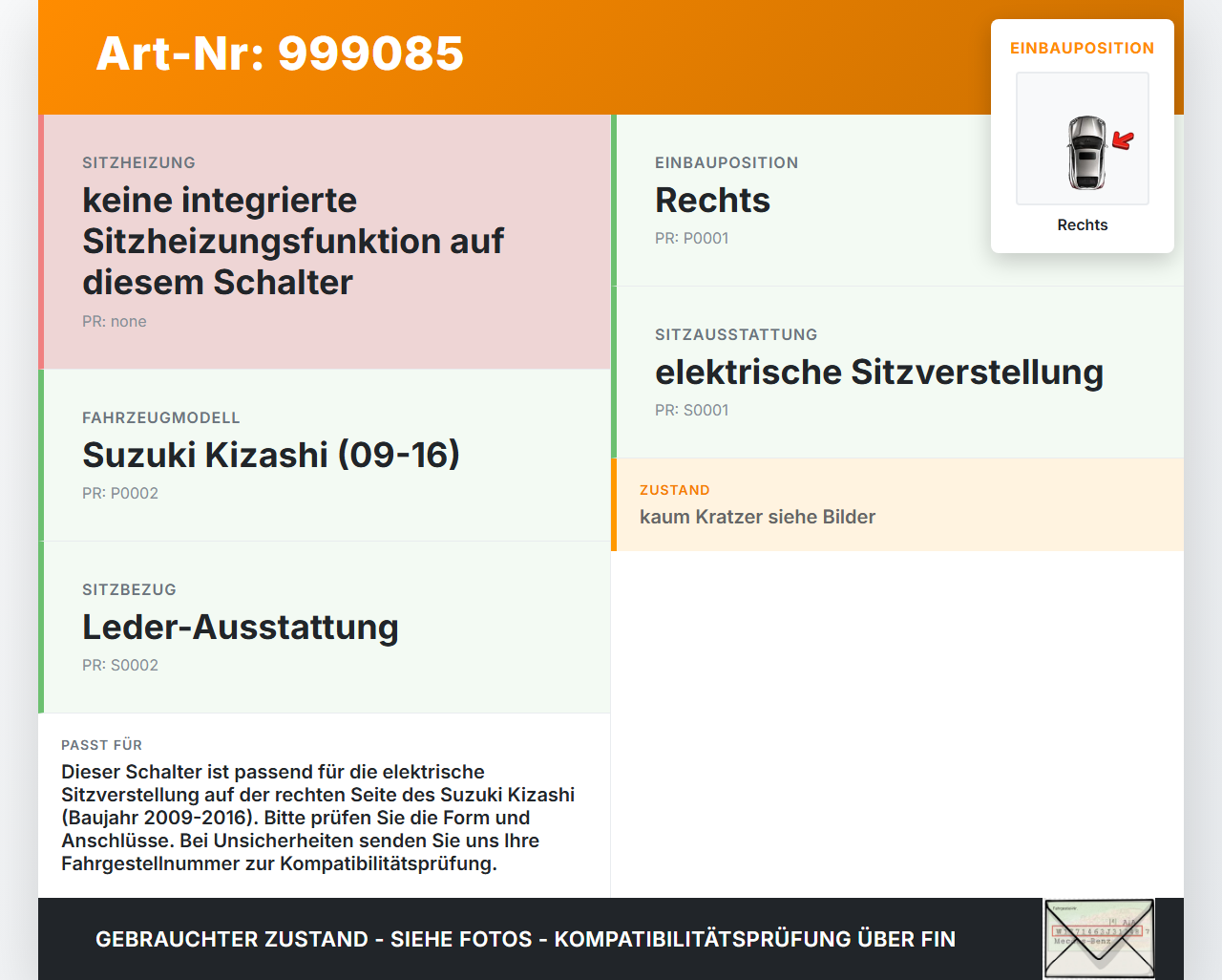 Suzuki Kizashi 09-16 Schalter Rechts für Sitzverstellung Suzuki Kizashi 09-16 20.09.2012 57L15PK gebraucht Vorschau 3