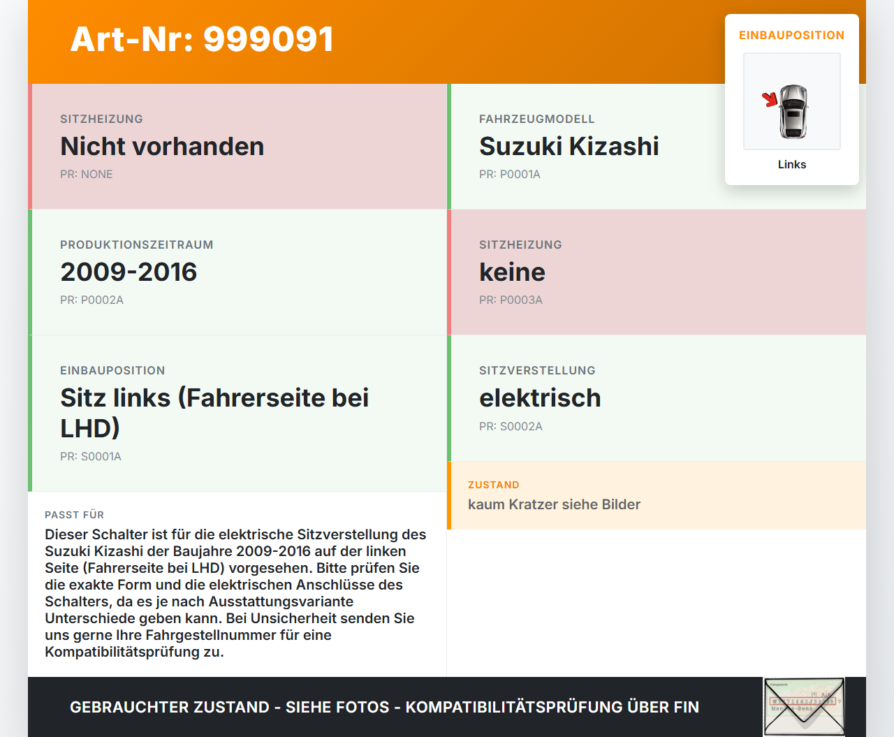 Suzuki Kizashi 09-16 Schalter Links für Sitzverstellung Suzuki Kizashi 09-16 20.09.2012 gebraucht Vorschau 3