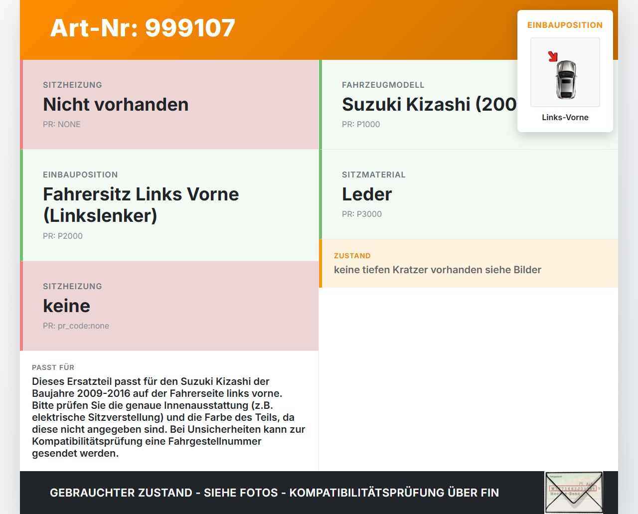 Suzuki Kizashi 09-16 Blende Verkleidung für Fahrersitz Links Vorne Suzuki Kizashi 09-16 20.09.2012 85721-60L0L gebraucht Vorschau 3