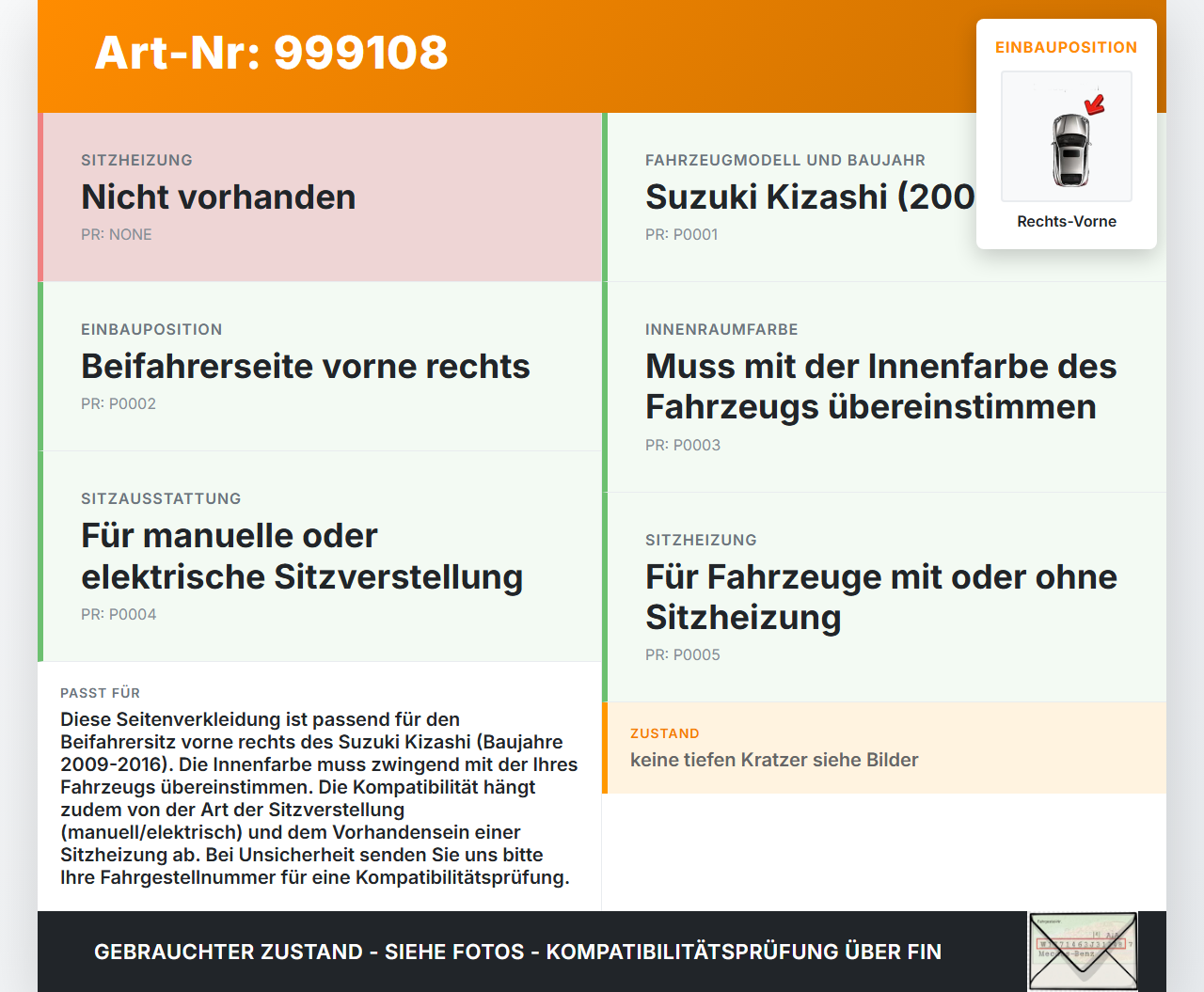 Suzuki Kizashi 09-16 Blende Verkleidung Seitenverkleidung für Beifahrer Sitz Rechts Vorne Suzuki Kizashi 09-16... Vorschau 3