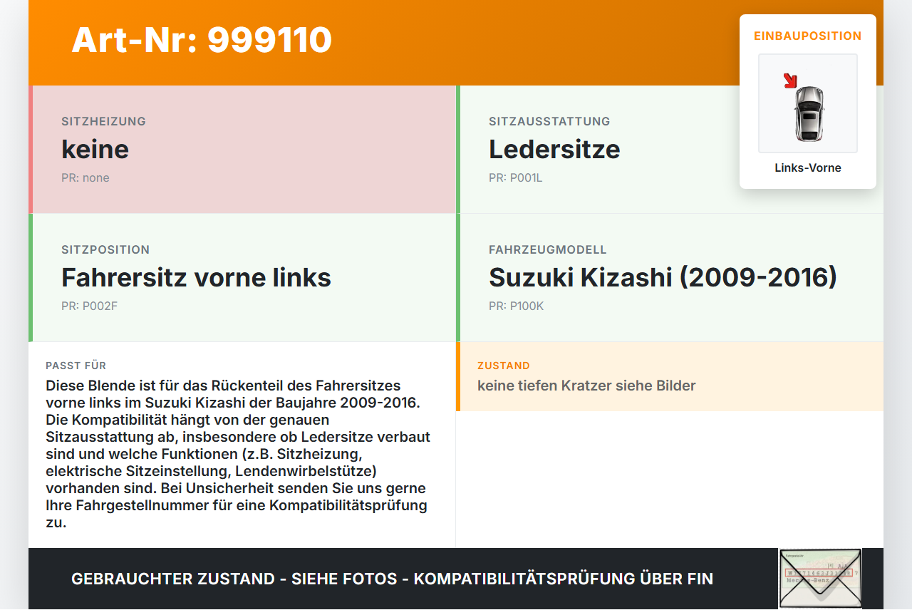 Suzuki Kizashi 09-16 Blende Verkleidung Rückenteil für Fahrer Sitz Links Vorne Suzuki Kizashi 09-16 20.09.2012 gebraucht Vorschau 3