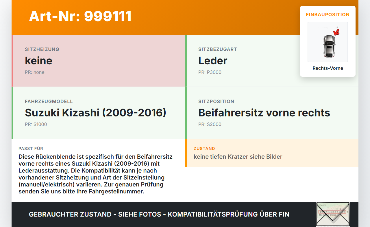 Suzuki Kizashi 09-16 Blende Verkleidung Rückenblende für Beifahrer Sitz Rechts Vorne Suzuki Kizashi 09-16... Vorschau 3