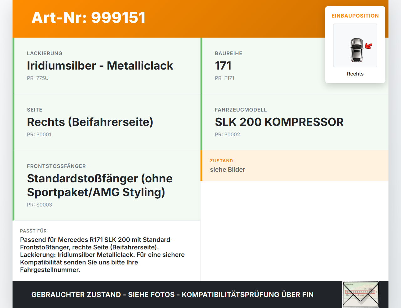 Mercedes R171 SLK 200 04-08 Blende für Nebelscheinwerfer Lufteinlass Stoßstange Rechts Mercedes R171 SLK 200 04-08... Vorschau 3