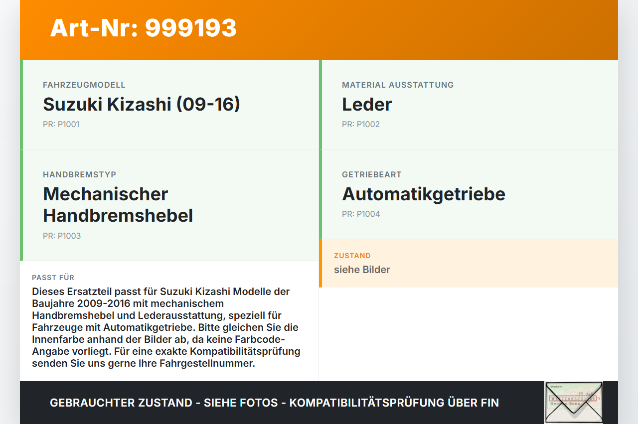 Suzuki Kizashi 09-16 Autom Ledersack Lederhusse für Handbremshebel Suzuki Kizashi 09-16 20.09.2012 gebraucht Vorschau 3