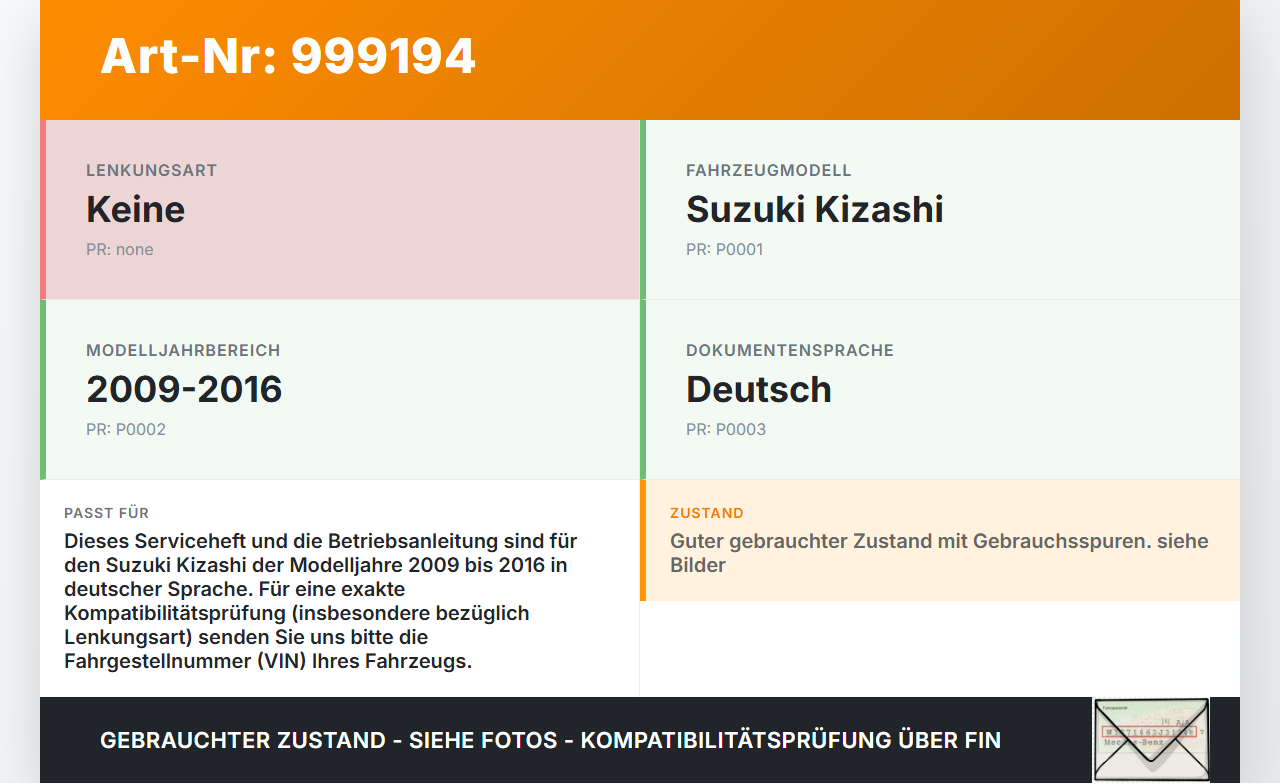 Suzuki Kizashi 09-16 Serviceheft Betriebsanleitung Anleitung Bordmappe Suzuki Kizashi 09-16 20.09.2012 gebraucht Vorschau 3