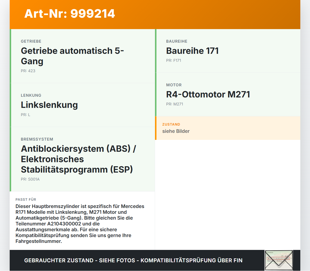 Mercedes R171 SLK 200 04-08 Hauptbremszylinder Bremszylinder Mercedes R171 SLK 200 04-08 03.08.2005 A2104300002... Vorschau 3