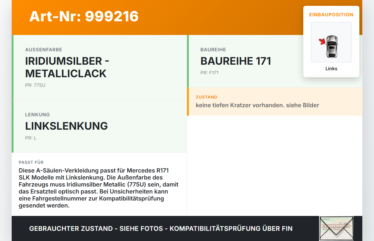 Mercedes R171 SLK 200 04-08 Cabrio Verkleidung für A-Säule Links aussen 775 Mercedes R171 SLK 200 04-08 03.08.2005... Vorschau 3