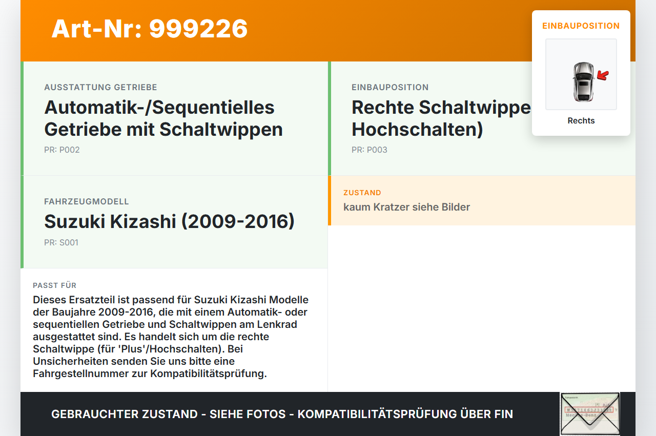 Suzuki Kizashi 09-16 Schaltwippe Schalter für Lenkrad Rechts Plus Suzuki Kizashi 09-16 20.09.2012 gebraucht Vorschau 3