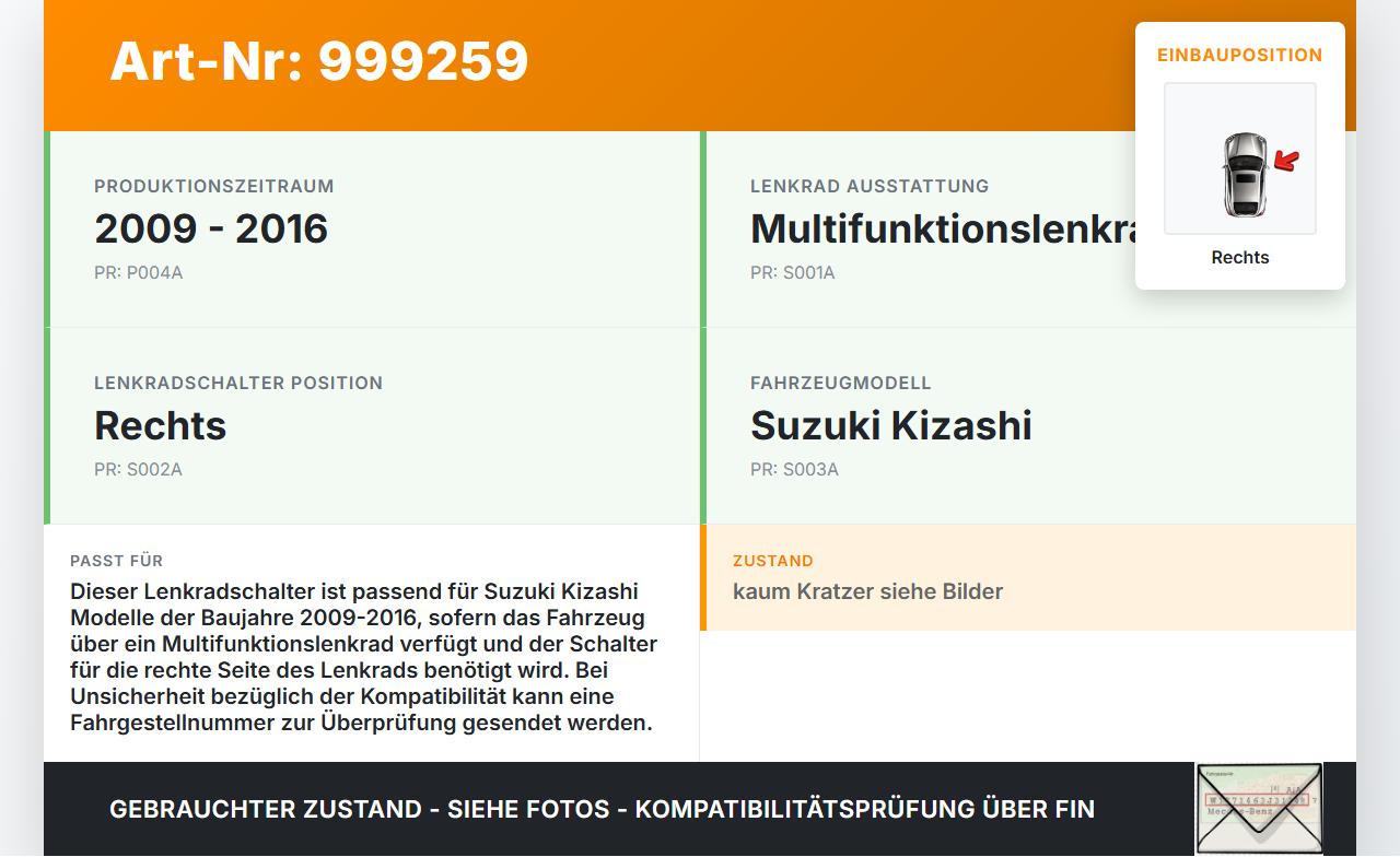 Suzuki Kizashi 09-16 Lenkradschalter Multifunktionstasten Schalter für Lenkrad Rechts Suzuki Kizashi 09-16... Vorschau 3