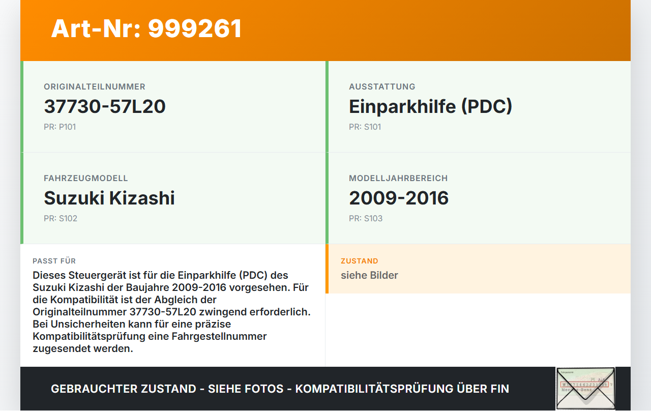 Suzuki Kizashi 09-16 Steuergerät ECU Modul Einparkhilfe PDC SG Suzuki Kizashi 09-16 20.09.2012 37730-57L20... Vorschau 3