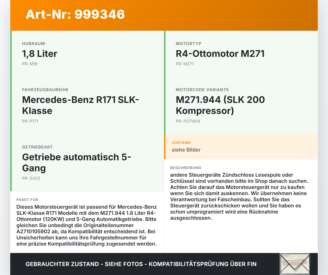 Mercedes R171 SLK 200 04-08 1,8 120KW Steuergerät ECU für Motor Motorsteuergerät Mercedes R171 SLK 200 04-08... Vorschau 3