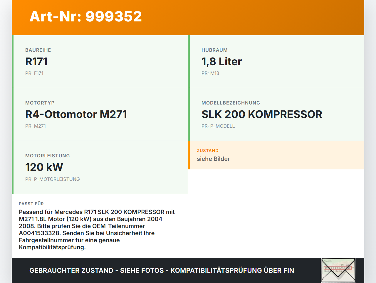 Mercedes R171 SLK 200 04-08 1,8 120KW Luftdruck MAP Sensor Mercedes R171 SLK 200 04-08 03.08.2005 A0041533328... Vorschau 3
